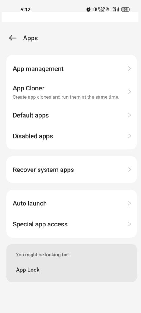 android apps settings menu